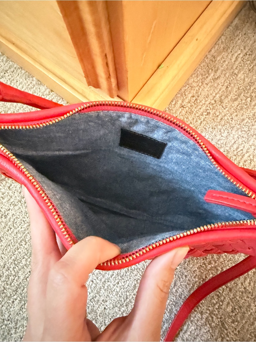 Woven Red Shoulder Bag with Gold-Tone Accents - Picture 4 of 5